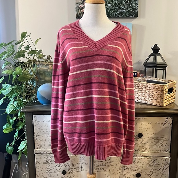 SONOMA V NECK STRIPED KNIT SWEATER MAUVE PINK MULTI SIZE XL - Picture 6 of 13